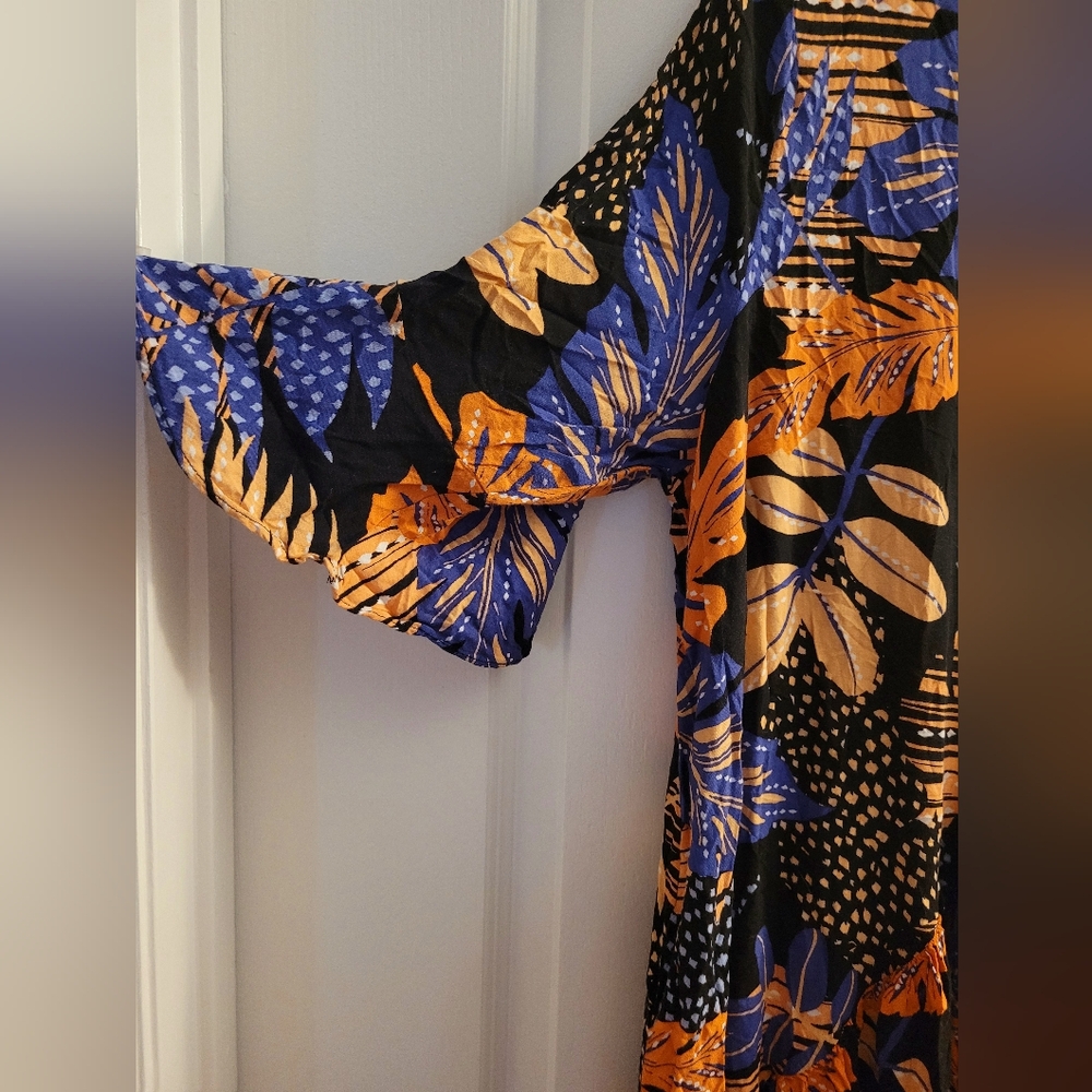 Loralette Blue and Orange Ruffled Wrap Maxi Dress - Picture 2 of 9
